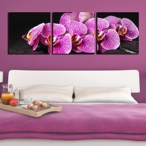 0260 Wall art decoration (set of 3 pieces) Purple orchids