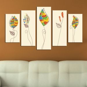 0286 Wall art decoration (set of 5 pieces) Stylized leaves