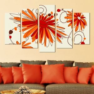 0287 Wall art decoration (set of 5 pieces) Orange flowers