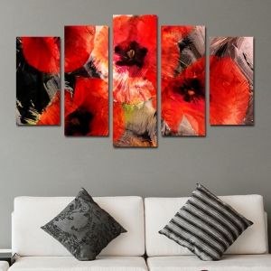 0291 Wall art decoration (set of 5 pieces) Abstract red flowers