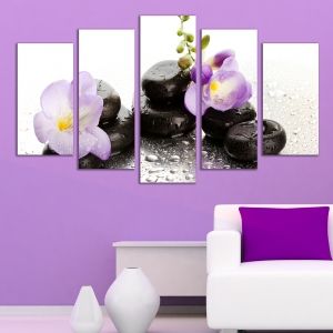 0325 Wall art decoration (set of 5 pieces) Stones and orchids