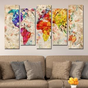 0335 Wall art decoration (set of 5 pieces) Abstract world map