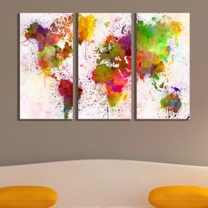 0337 Wall art decoration (set of 3 pieces) Abstract world map