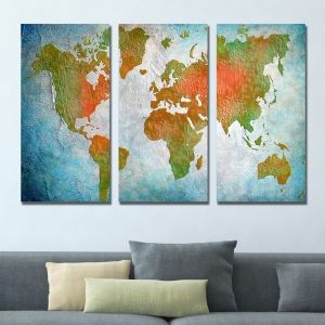 0338 Wall art decoration (set of 3 pieces) World map