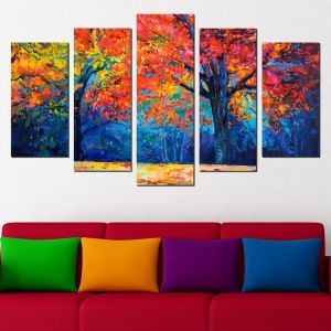 0459 Wall art decoration (set of 5 pieces) Colorful autumn landscape