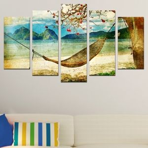 0470 Wall art decoration (set of 5 pieces) Tropical island