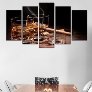0480 Wall art decoration (set of 5 pieces) whisky and cigars