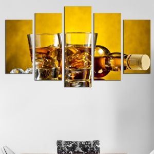 0482 Wall art decoration (set of 5 pieces) Whisky with ice