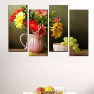 0514  Wall art decoration (set of 4 pieces) Still life with grapes and gerberas