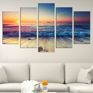 0531 Wall art decoration (set of 5 pieces) On the beach