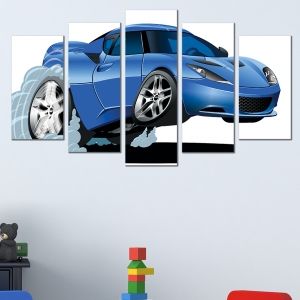 0573 Wall art decoration (set of 5 pieces) Blue car