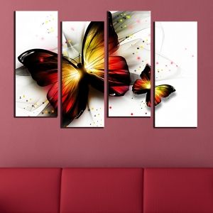 0577  Wall art decoration (set of 4 pieces) Butterflies