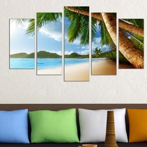 0578 Wall art decoration (set of 5 pieces) Sea landscape with exotic beach
