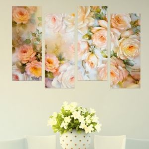 0633  Wall art decoration (set of 4 pieces) Vintage roses