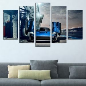 0634 Wall art decoration (set of 5 pieces) Blue car