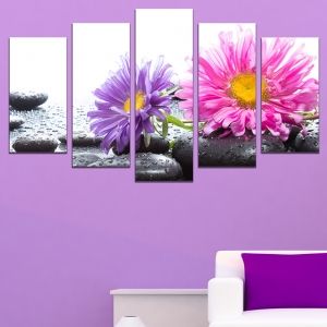 0658 Wall art decoration (set of 5 pieces) Zen composition with beautiful gerberas and stones