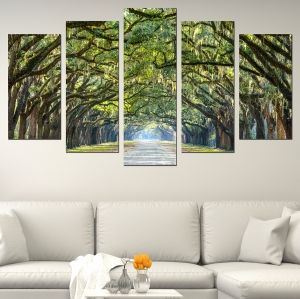 0666 Wall art decoration (set of 5 pieces) Forest landscape in green