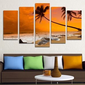 00679 Wall art decoration (set of 5 pieces)  Sea sunset with palms