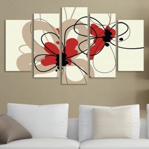 0096 Wall art decoration (set of 5 pieces) Stylish flowers