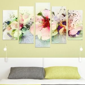 0726 Wall art decoration (set of 5 pieces) Art flowers in pastel colors