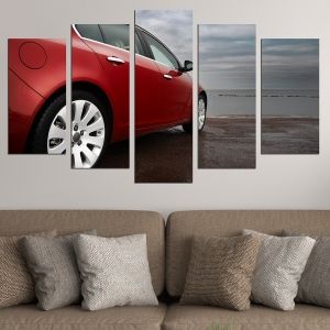 0731 Wall art decoration (set of 5 pieces) Landscape with red car