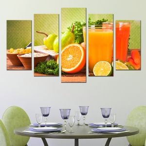 0735 Wall art decoration (set of 5 pieces) Juce fresh fruits
