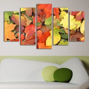 0114 Wall art decoration (set of 5 pieces) Autumn leaves