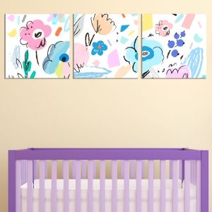 0769 Wall art decoration (set of 3 pieces)Flowers in paslet colors