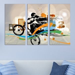 0770 Wall art decoration (set of 3 pieces) Abstract - boy with bicycle