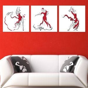 0775 Wall art decoration (set of 3 pieces) Woman dancer in red