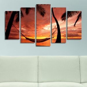 0129 Wall art decoration (set of 5 pieces) Exotic sunset