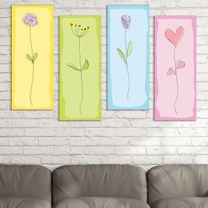 0788  Wall art decoration (set of 4 pieces) Jentle flowers