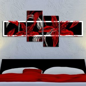 0133_2 Floral Floral Wall art decoration (set of 4 pieces)  in black and red