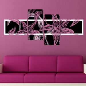 0133_3 Floral Wall art decoration (set of 4 pieces) in black and purple