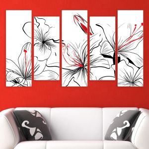 0133_2 Wall art decoration (set of 5 pieces) in black, white and red