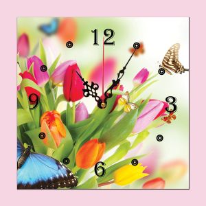 C0064_1 Clock with print Tulips and butterflies