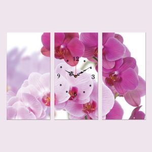 C0099_3 Стенен часовник от 3 части с принт Красиви орхидеи