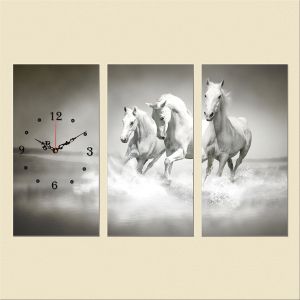 C0169 _3 Clock with print 3 pieces White horses