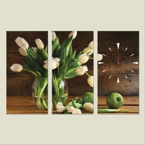 C0239 _3 Clock with print 3 pieces Tulips and apples
