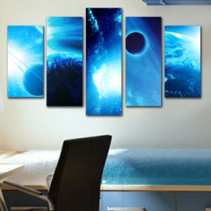 0153_1  Wall art decoration (set of 5 pieces) Space (blue)