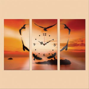 C0312_3 Clock with print 3 pieces Romantic sunset
