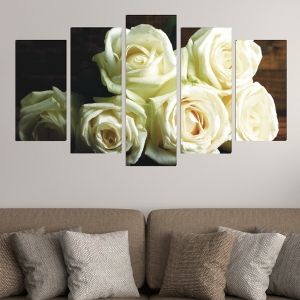 0164 Wall art decoration (set of 5 pieces) White roses