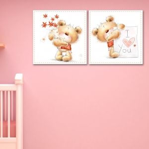 0172  Wall art decoration for kids (set of 2 pieces) Loving teddy bear