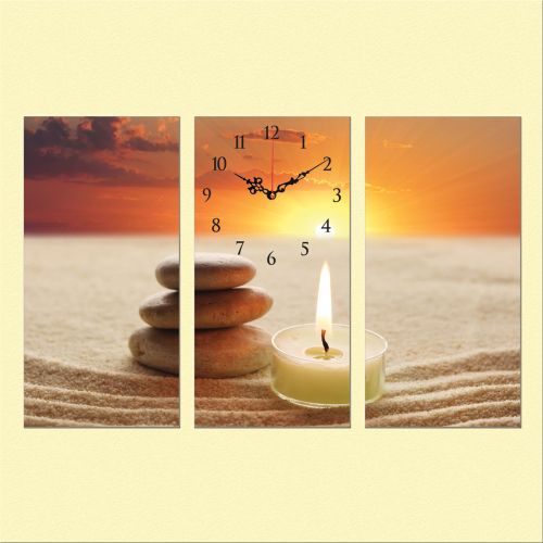 C0350_3 Clock with print 3 pieces Zen - sunset