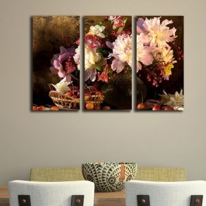 0176 Wall art decoration (set of 3 pieces) Beautiful flowers and cherries