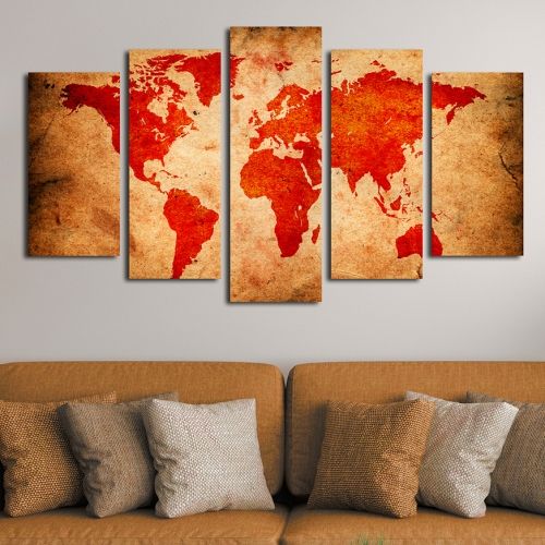 Modern abstract wall decoration set with ancient map