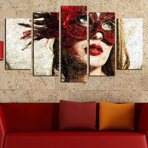 Canvas art set for decoration woman with red mask