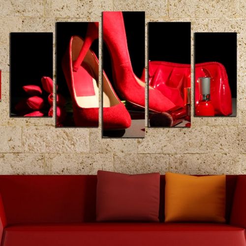 Canvas art set for decoration red High heels shoes