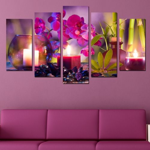Canvas art set zen composition with purple orchid