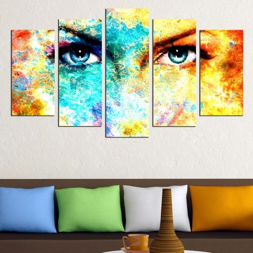 Abstract canvas art with eyes of a woman